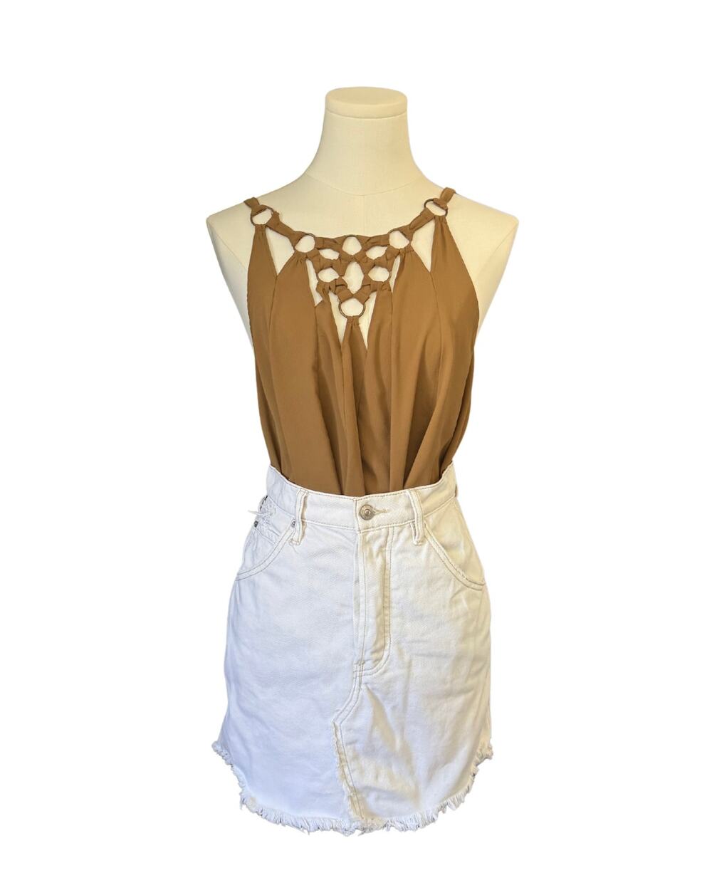 Free People Tan Ring Detail Swing Tank Top XS Boho Festival